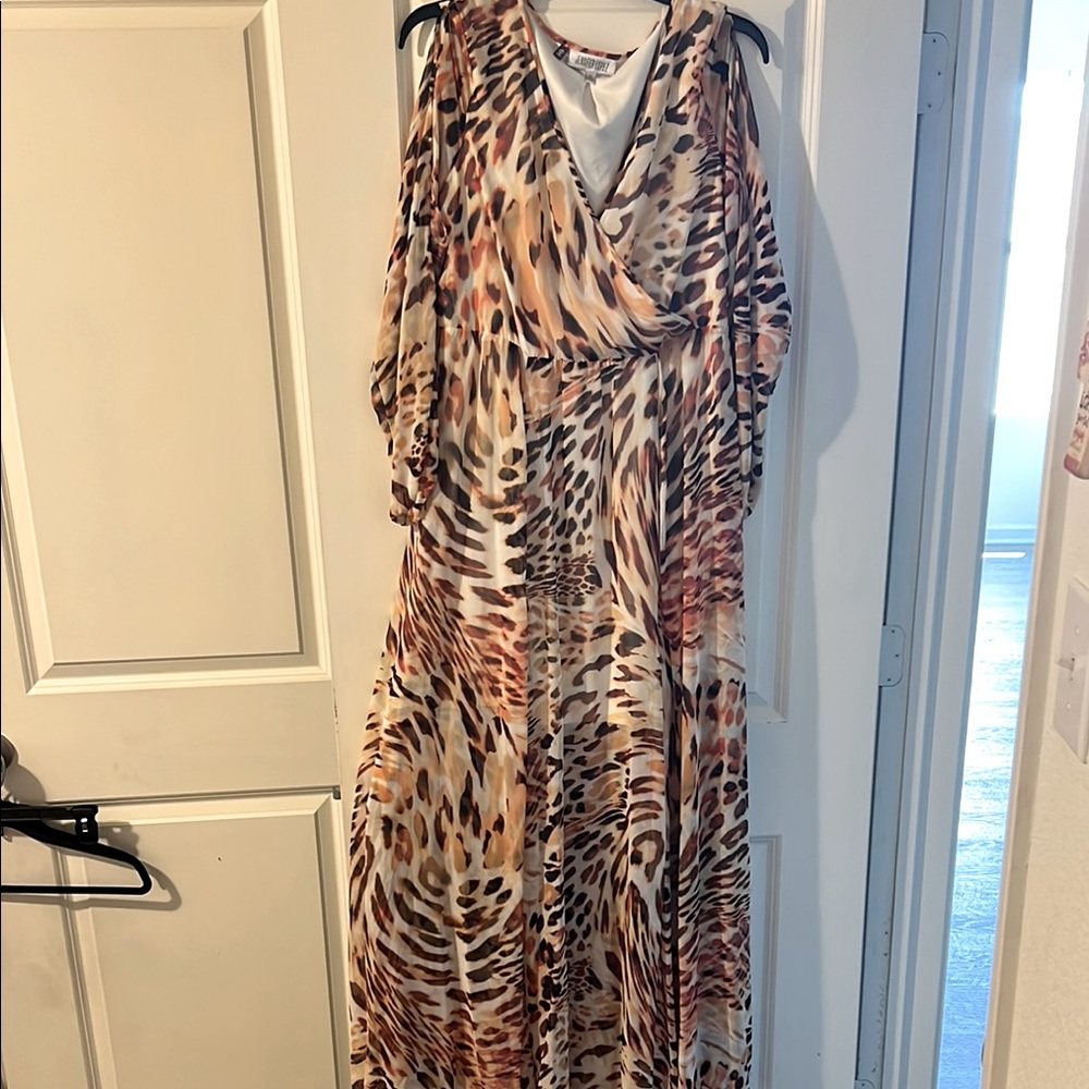 Jennifer Lopez Brown and Cream Halter Maxi Sundress